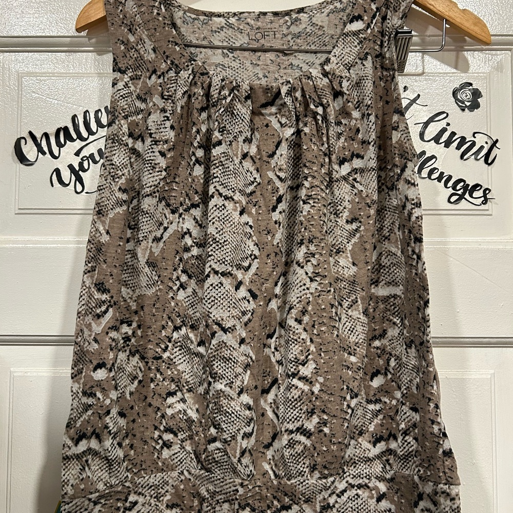 LOFT Women's Sleeveless Snakeskin Blouse - Brown and Cream